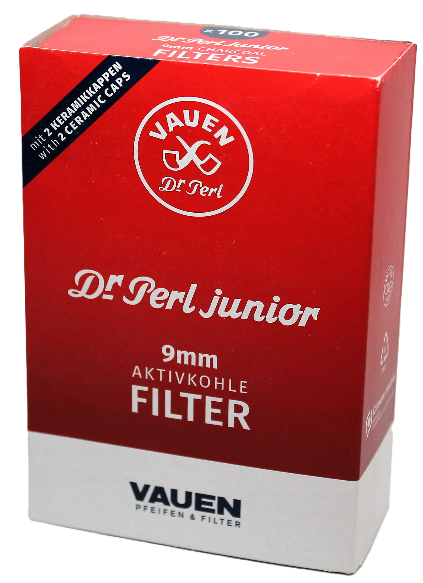 Vauen Pfeifenfilter Dr. Perl Junior 100er Aktivkohlefilter mit 2 Keramikkappen; 9mm